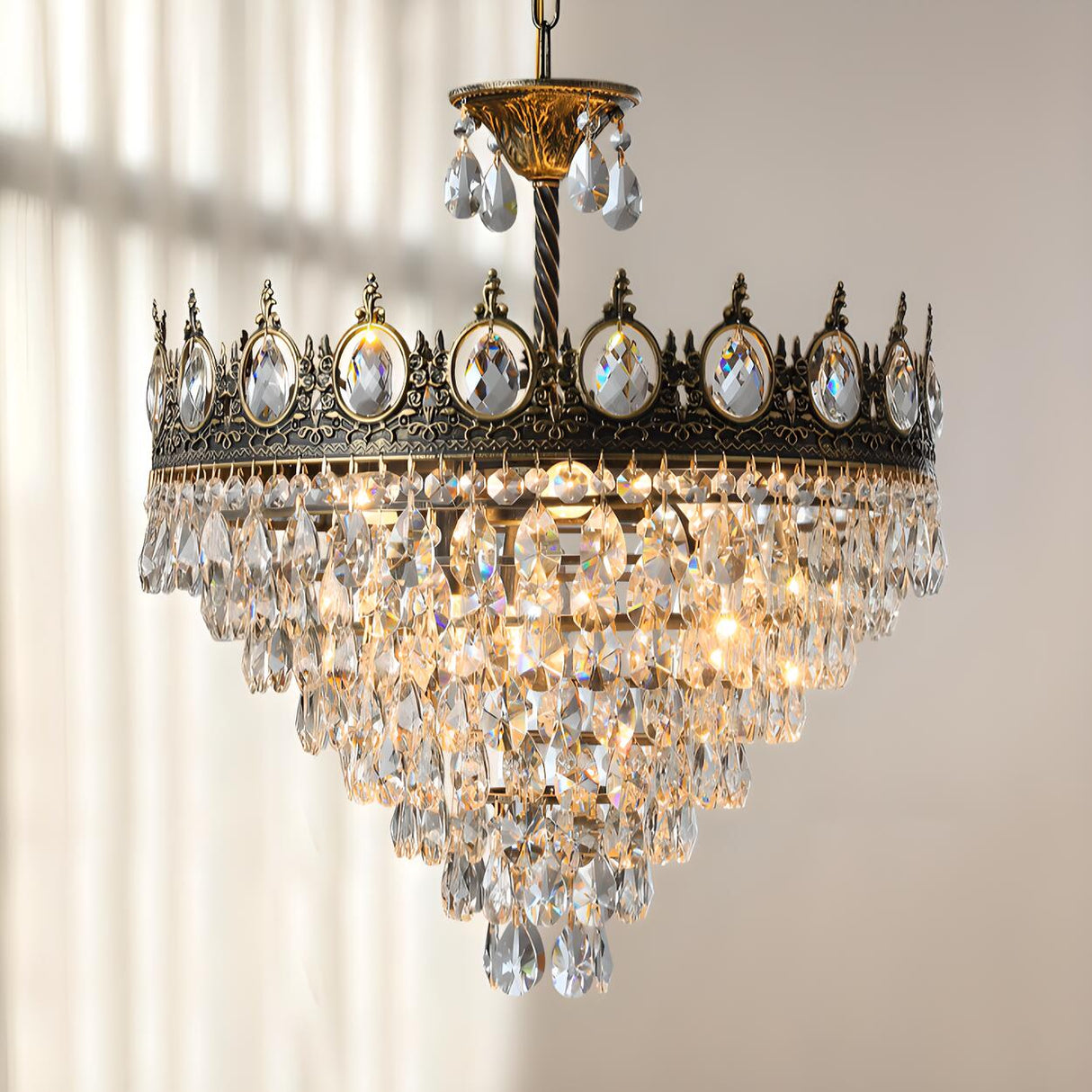 Baroque Tiered Crown Crystal Droplets Chandelier Image - 6