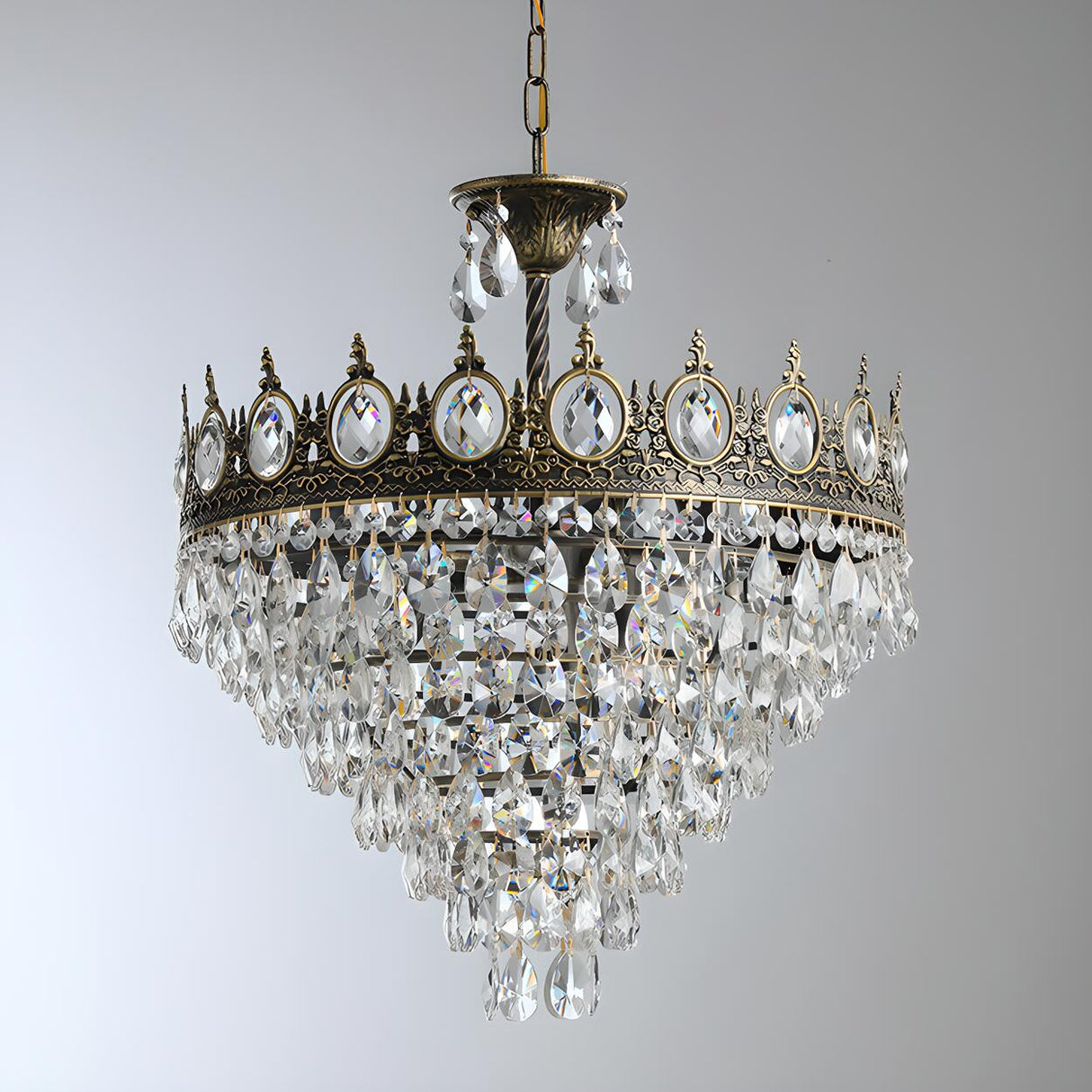 Baroque Tiered Crown Crystal Droplets Chandelier Image - 7