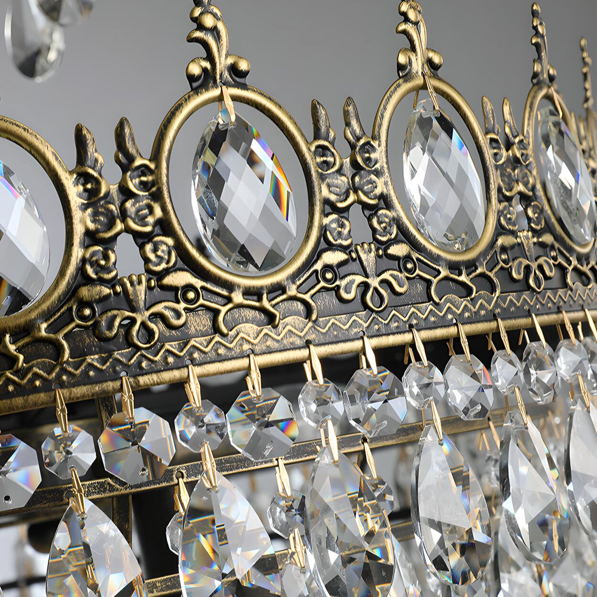 Baroque Tiered Crown Crystal Droplets Chandelier Image - 9