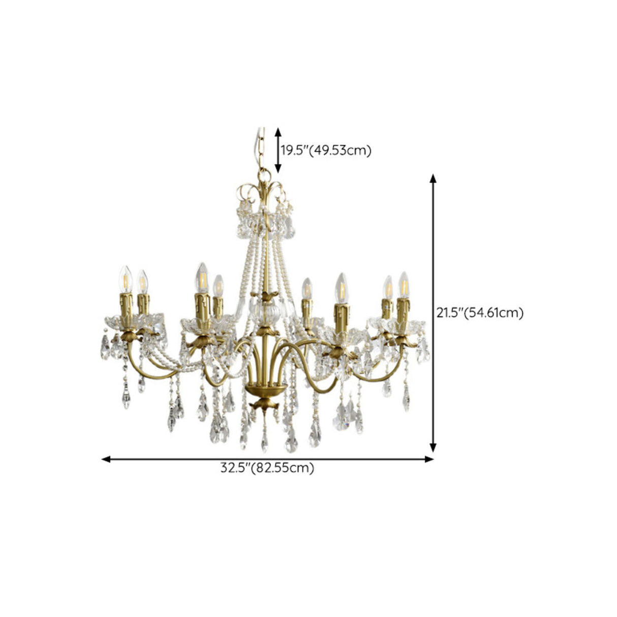 Baroque Vintage Brass Pearl Crystal Candelabra Chandelier Image - 13