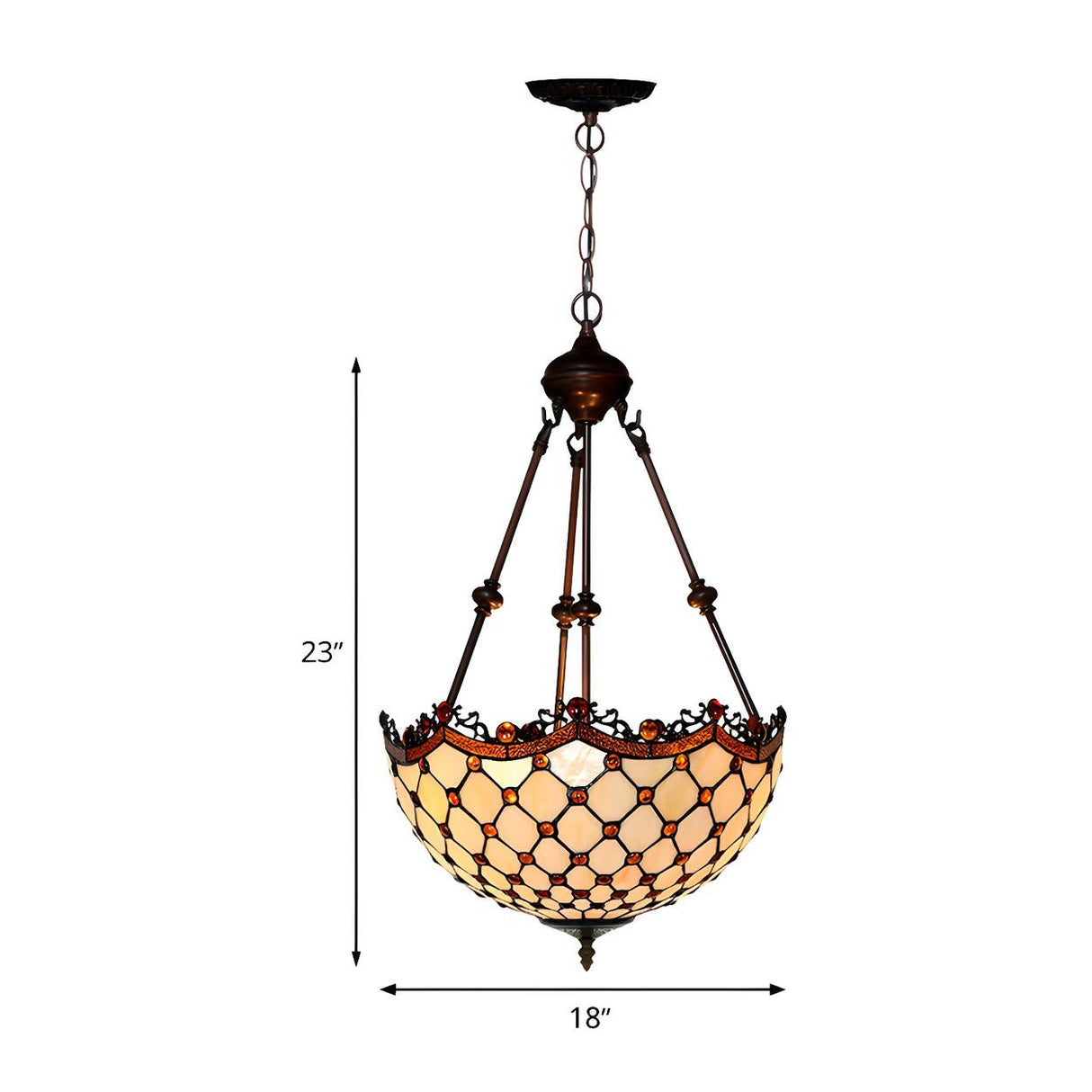 Baroque Vintage Bronze Amber Stained Glass Dome Chandelier Image - 5