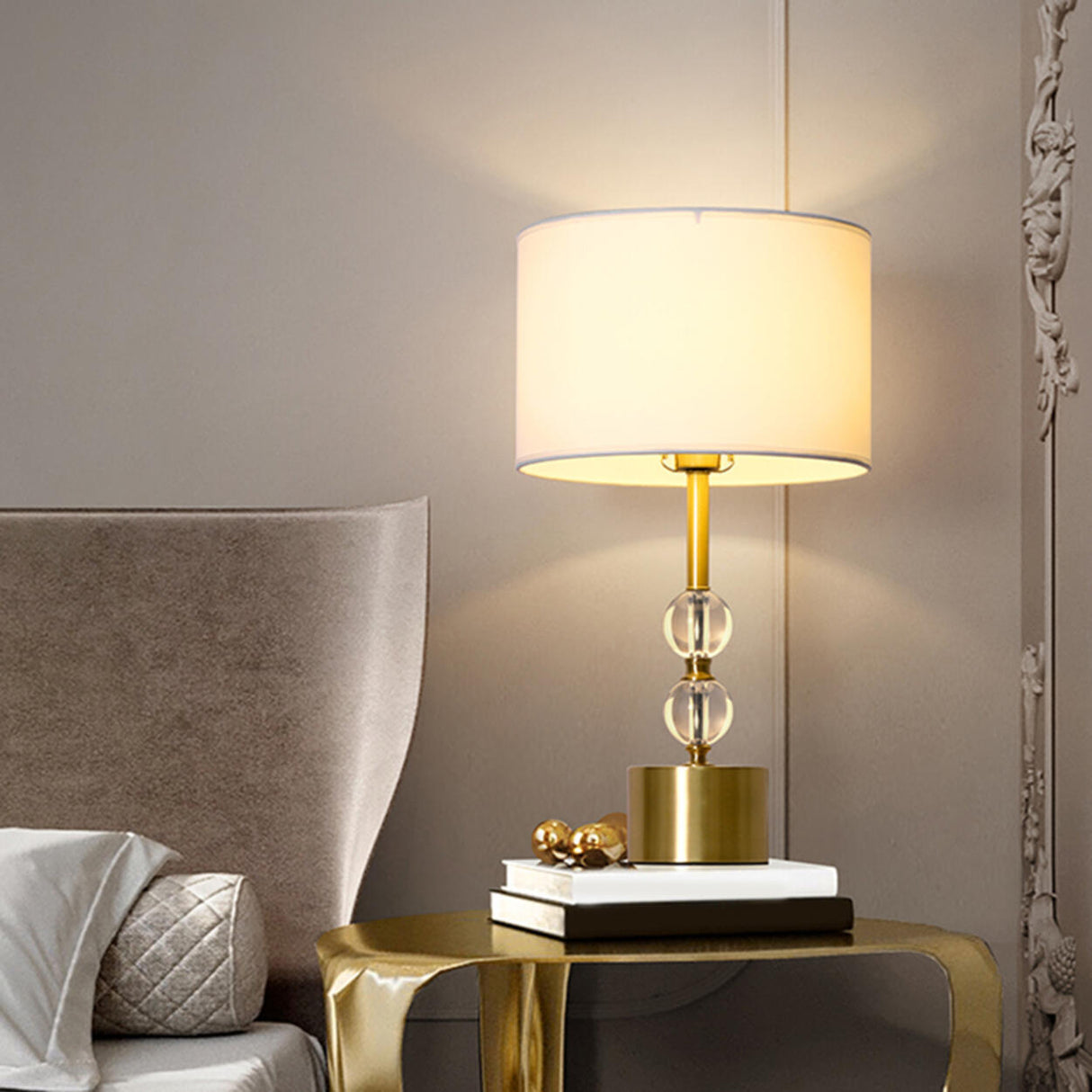 Barrel-Shaped Spherical Clear Crystal Column Table Lamp Image - 11