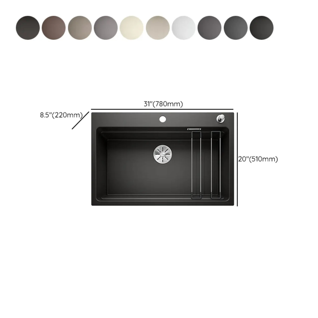 Basket Strainer Center-Back Drain Granite Kitchen Sink