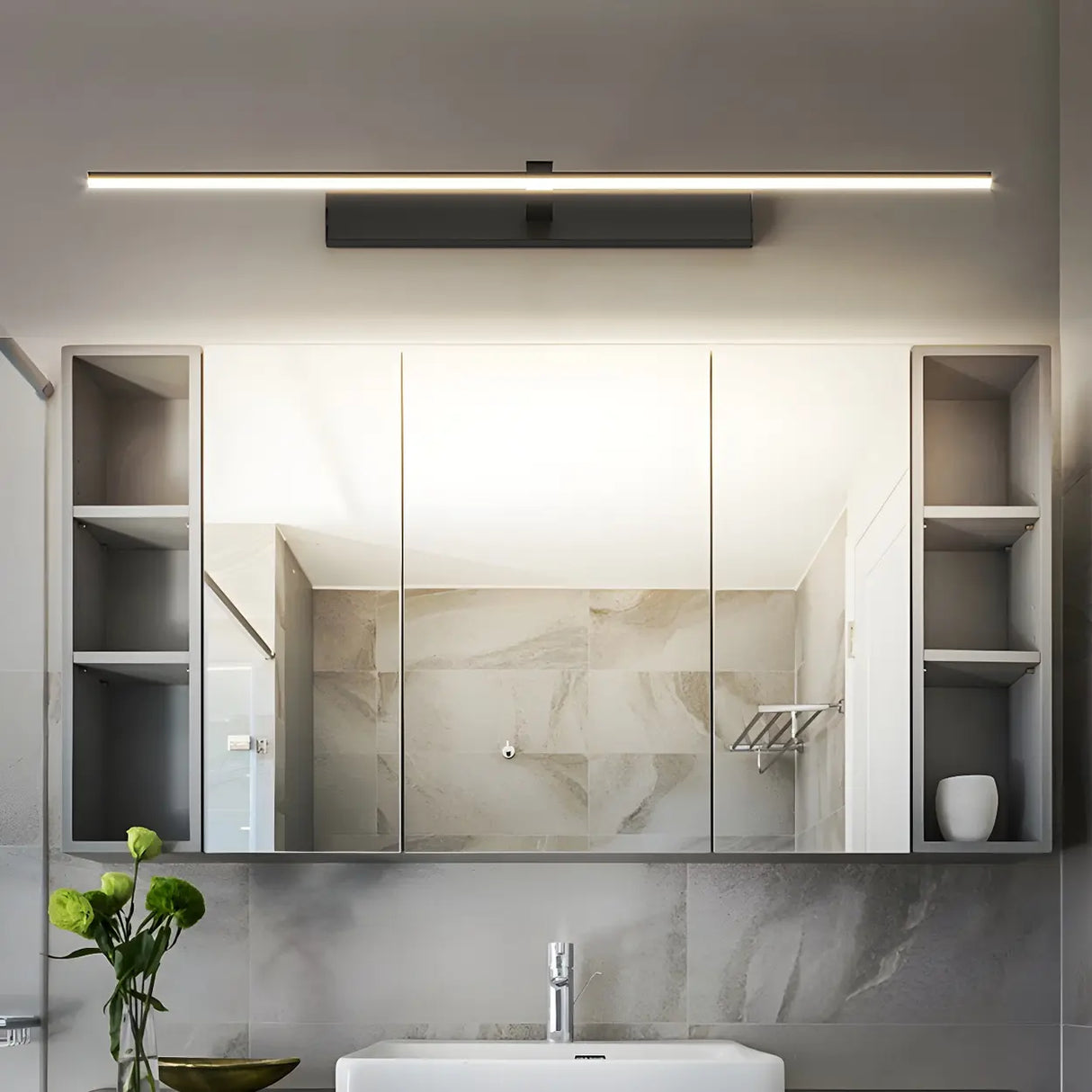 Bathroom Minimalist LED Strip Metal Wall Vanity Light Image - 1