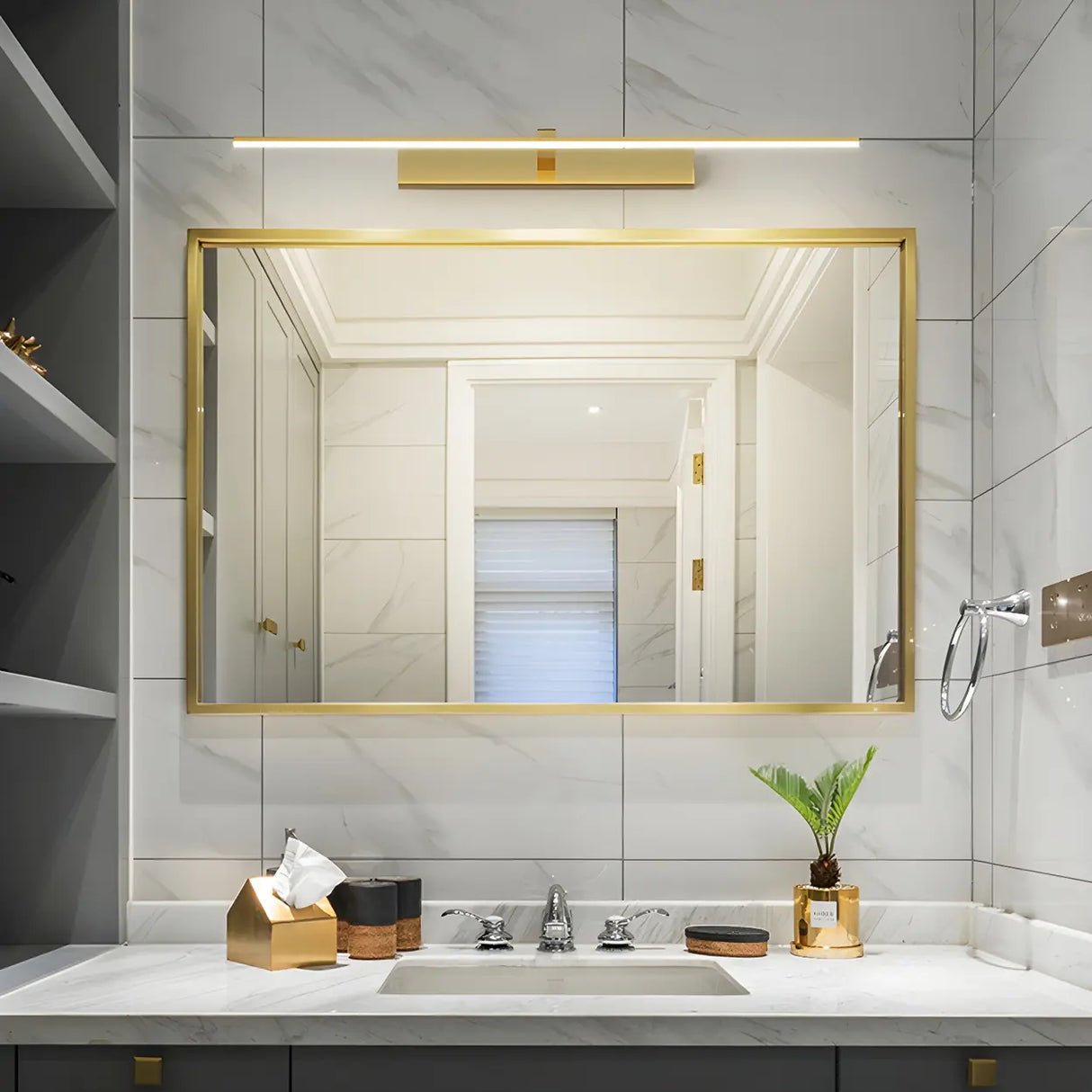 Bathroom Minimalist LED Strip Metal Wall Vanity Light Image - 4