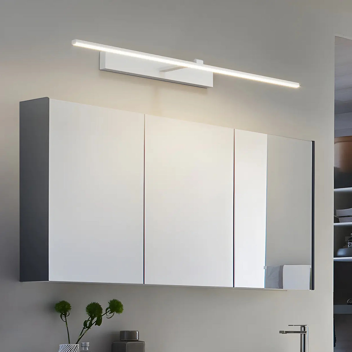 Bathroom Minimalist LED Strip Metal Wall Vanity Light Image - 7