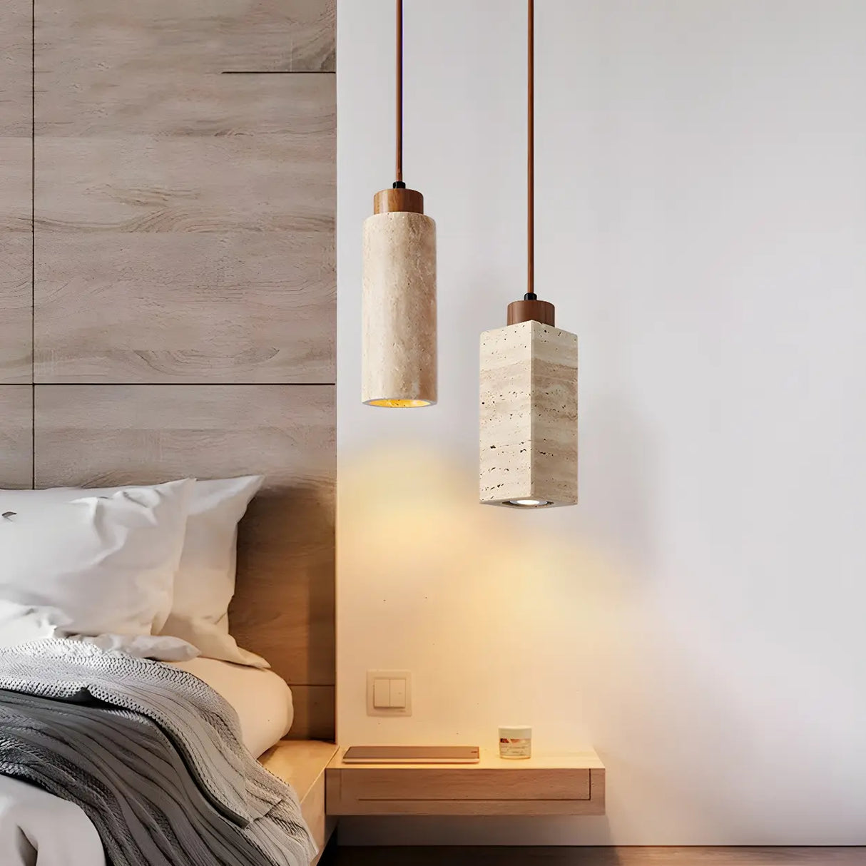 Bedroom Adjustable Brown Stone Geometric Pendant Light Image - 1
