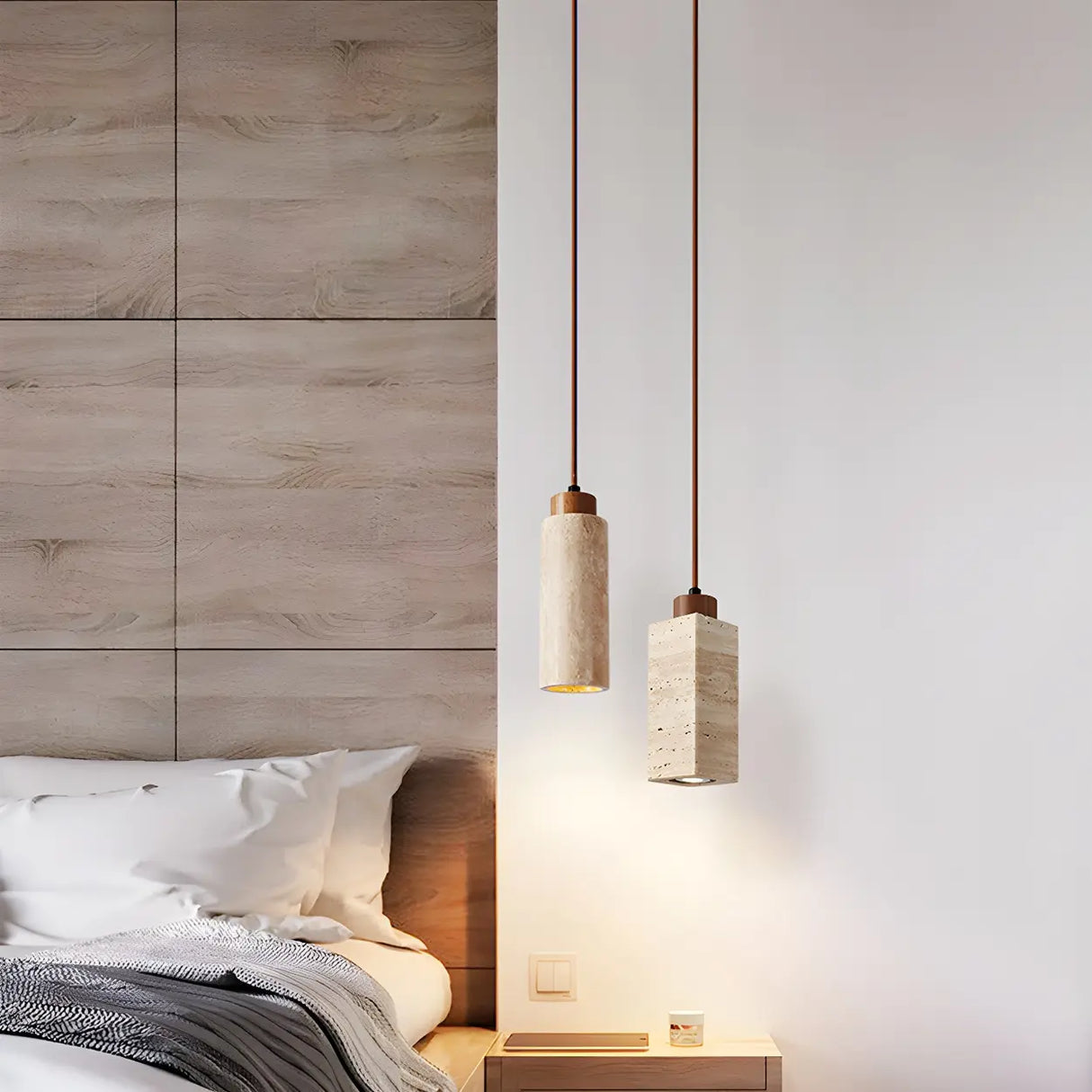 Bedroom Adjustable Brown Stone Geometric Pendant Light Image - 11