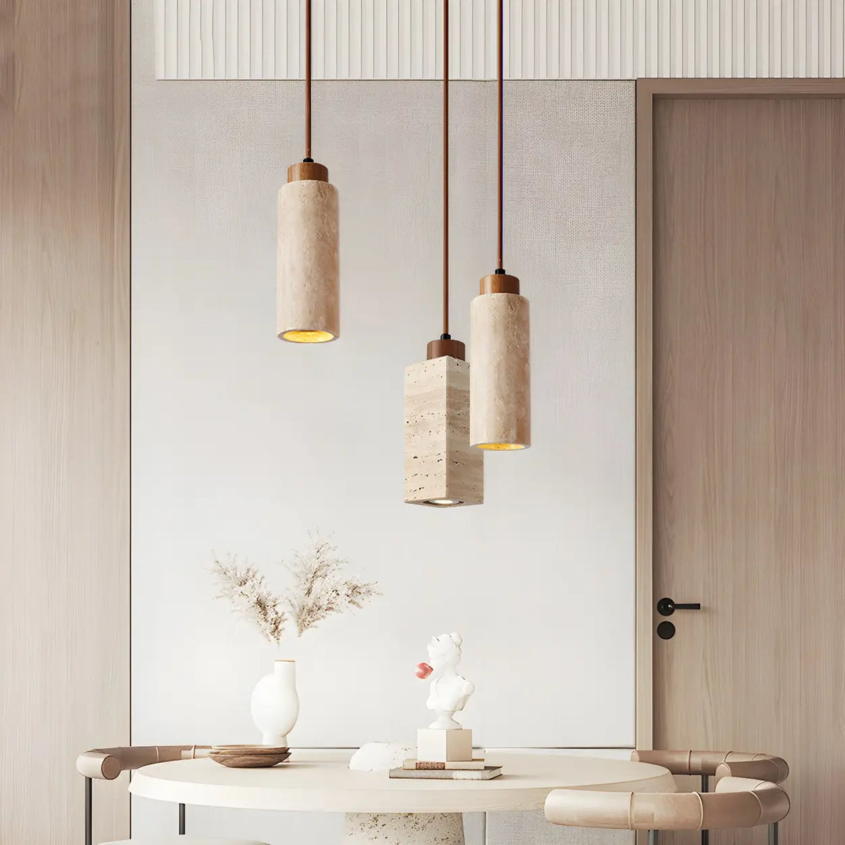 Bedroom Adjustable Brown Stone Geometric Pendant Light Image - 4