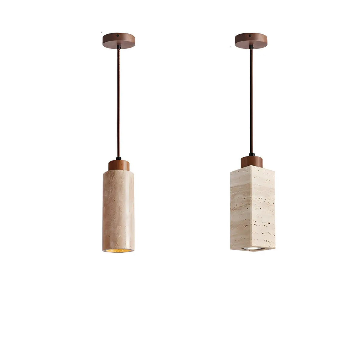 Bedroom Adjustable Brown Stone Geometric Pendant Light Image - 5