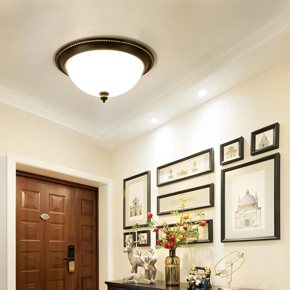 Bedroom Black Bowl-Shaped Glass Flush Mount Light Image - 1