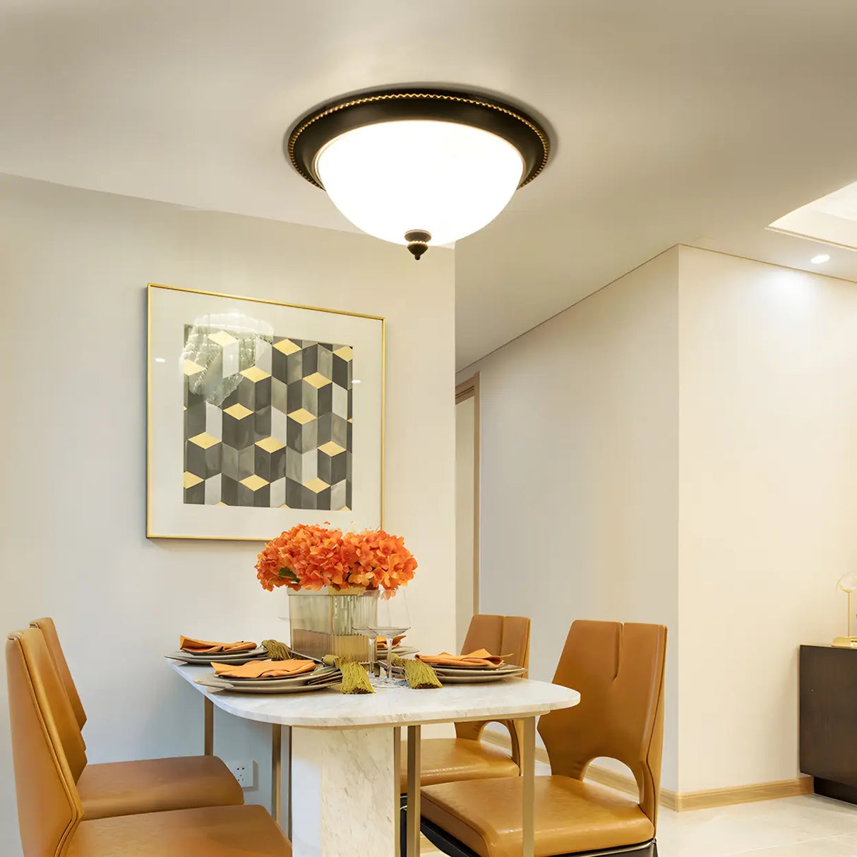 Bedroom Black Bowl-Shaped Glass Flush Mount Light Image - 13