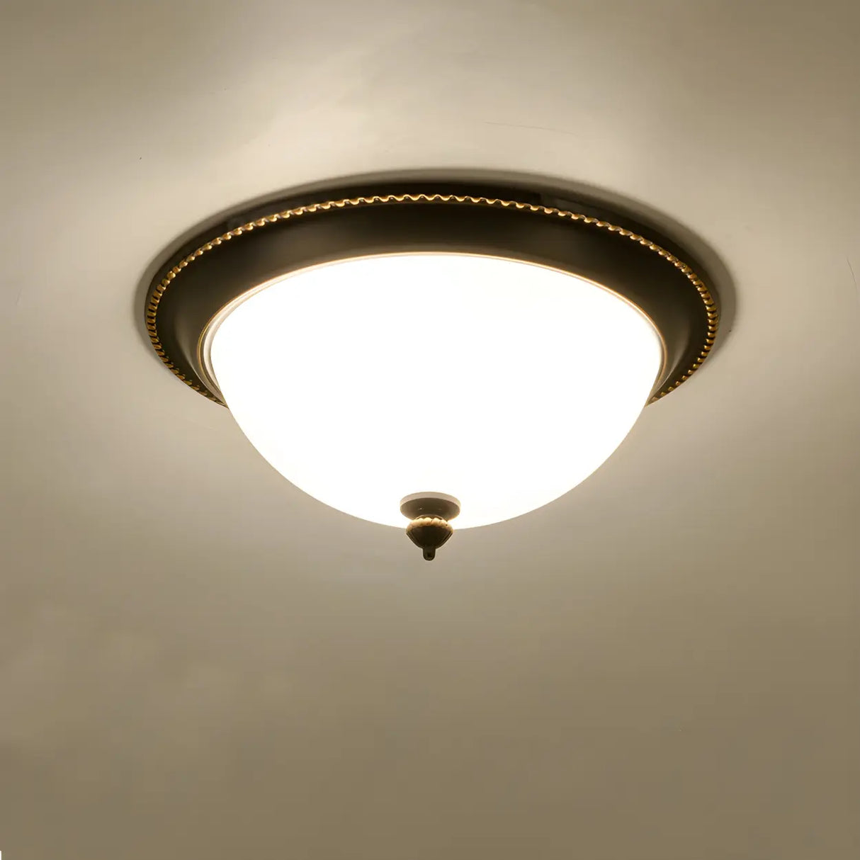 Bedroom Black Bowl-Shaped Glass Flush Mount Light Image - 3