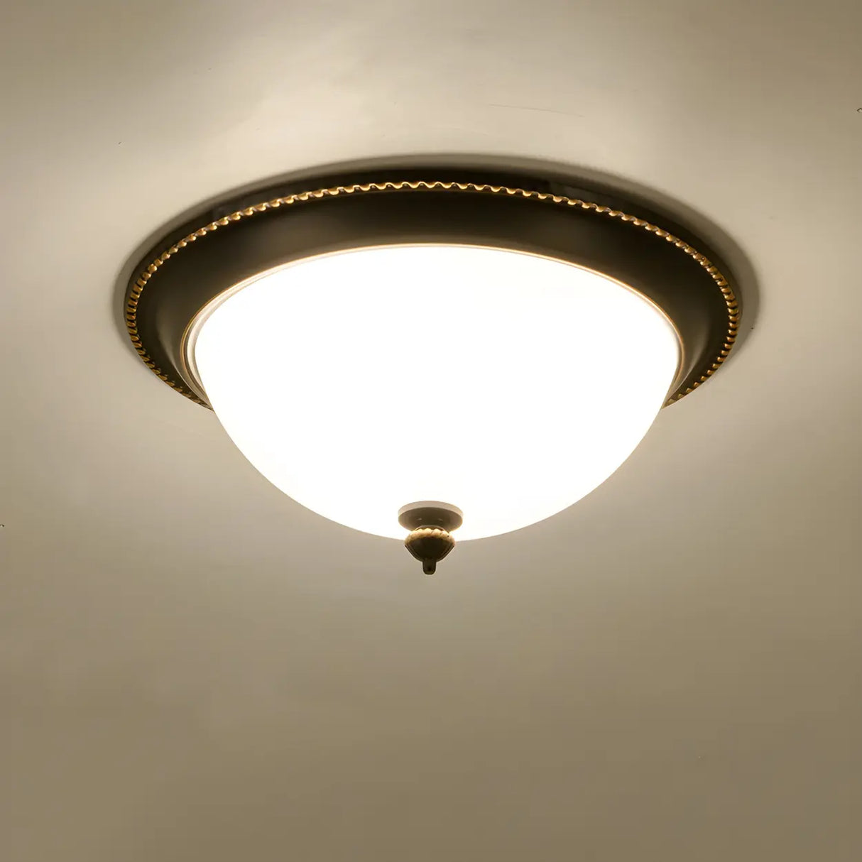 Bedroom Black Bowl-Shaped Glass Flush Mount Light Image - 4