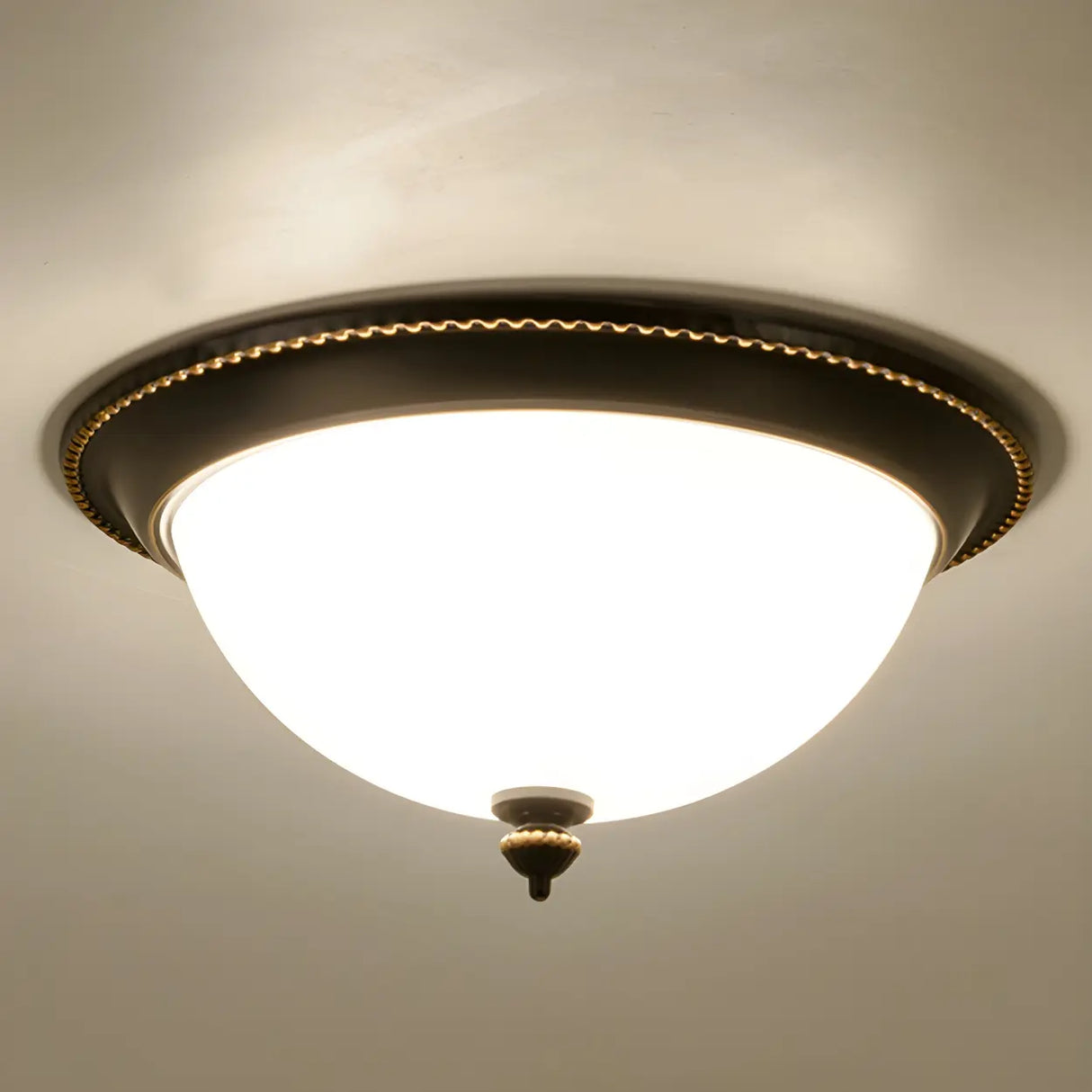 Bedroom Black Bowl-Shaped Glass Flush Mount Light Image - 9