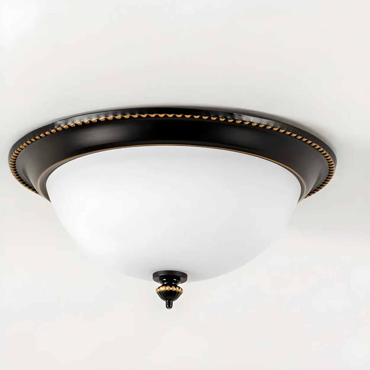 Bedroom Black Bowl-Shaped Glass Flush Mount Light Image - 10