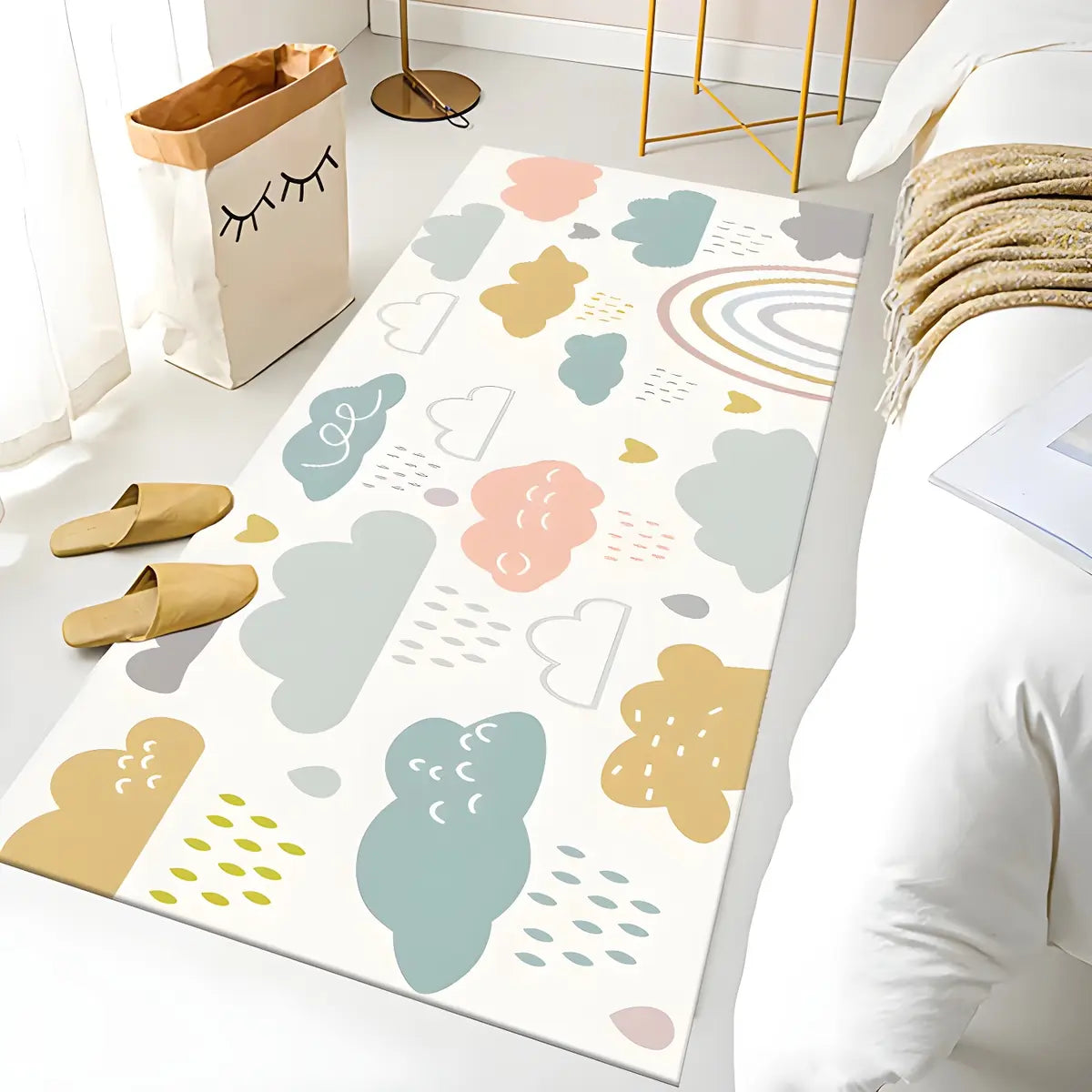 Bedroom Checkered Pattern Polyester Black Area Rug Image - 3