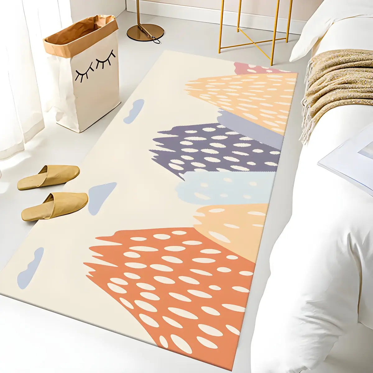 Bedroom Checkered Pattern Polyester Black Area Rug Image - 4