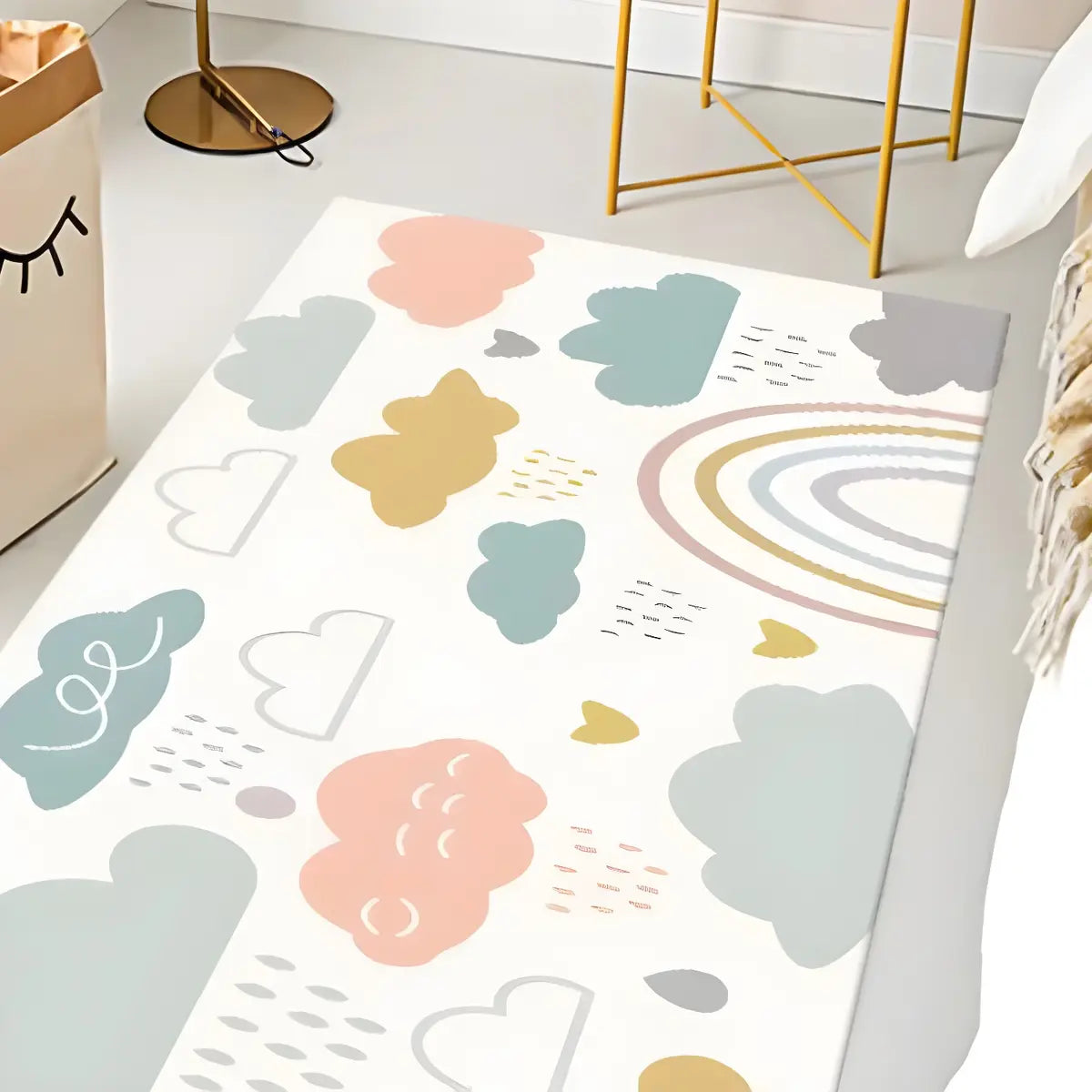 Bedroom Checkered Pattern Polyester Black Area Rug Image - 7