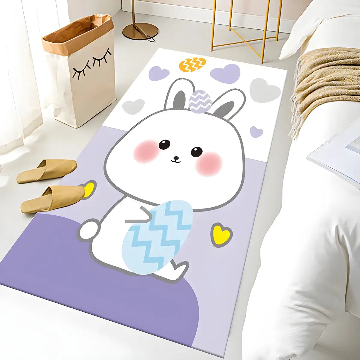 Bedroom Checkered Pattern Polyester Black Area Rug Image - 9