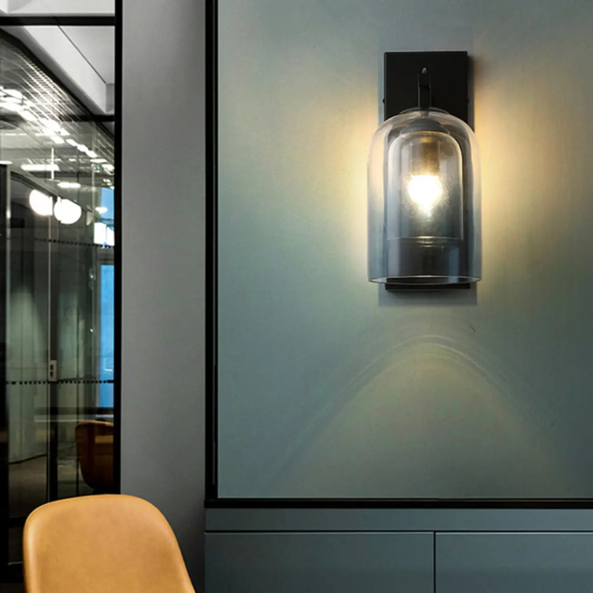 Bedroom Clear Cylinder Glass Modern Black Vanity Light Image - 13