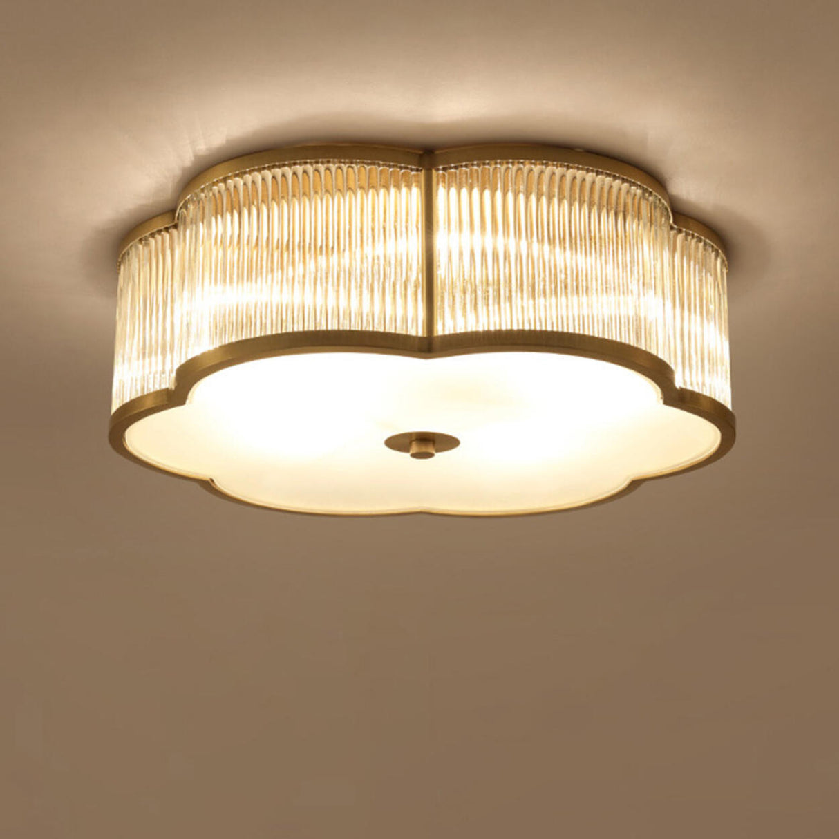 Bedroom Colonial Gold Flower Drum Flush Mount Light Image - 11