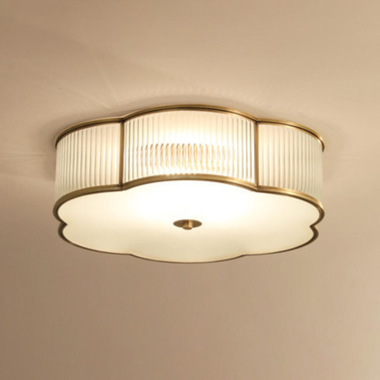 Bedroom Colonial Gold Flower Drum Flush Mount Light Image - 3