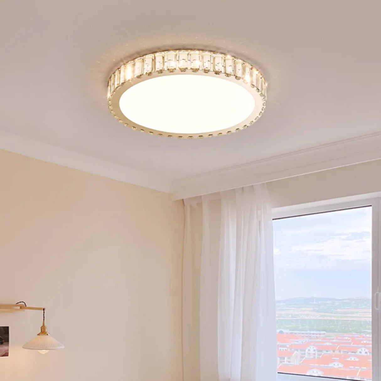 Bedroom Crystal Round LED Flush Mount Ceiling Light Image - 4