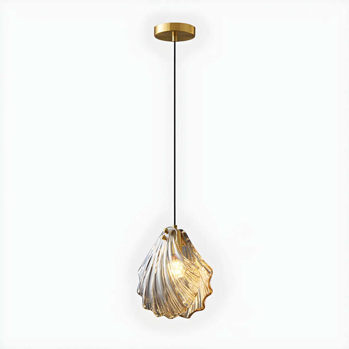 Bedroom Elegant Brass Clear Glass Shell Pendant Light Image - 11