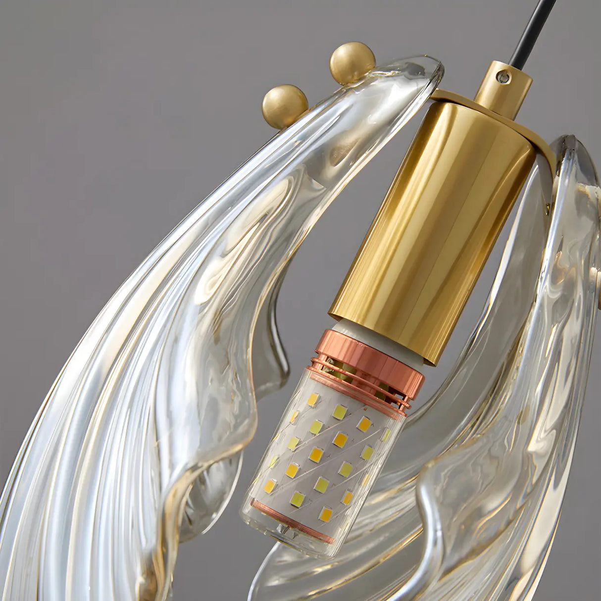 Bedroom Elegant Brass Clear Glass Shell Pendant Light Image - 13