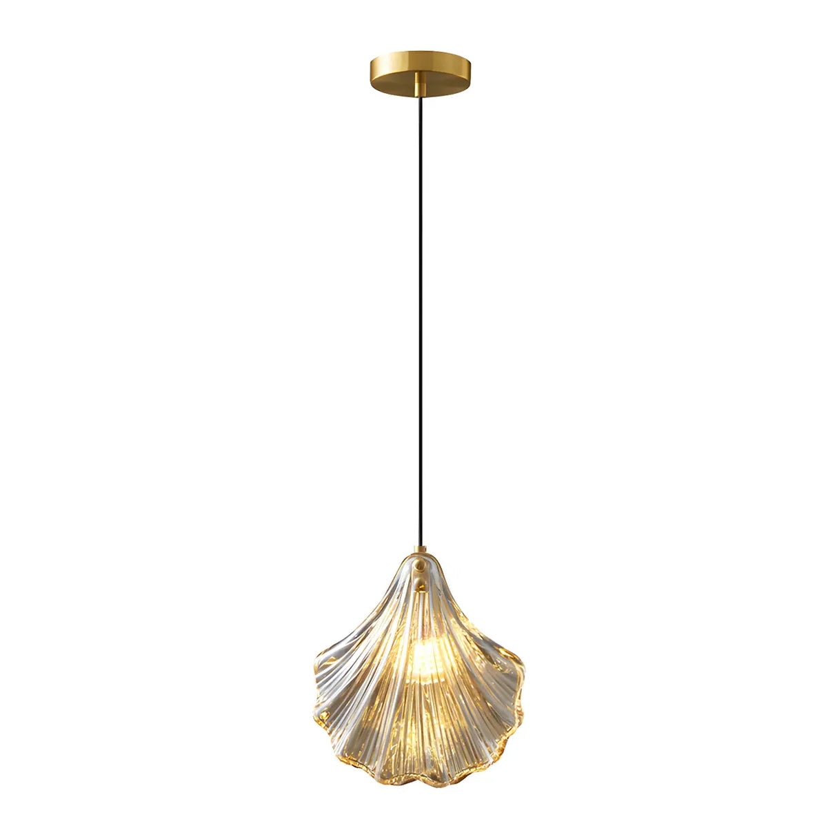 Bedroom Elegant Brass Clear Glass Shell Pendant Light Image - 5
