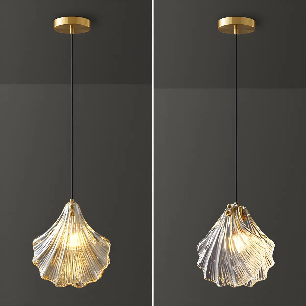 Bedroom Elegant Brass Clear Glass Shell Pendant Light Image - 6