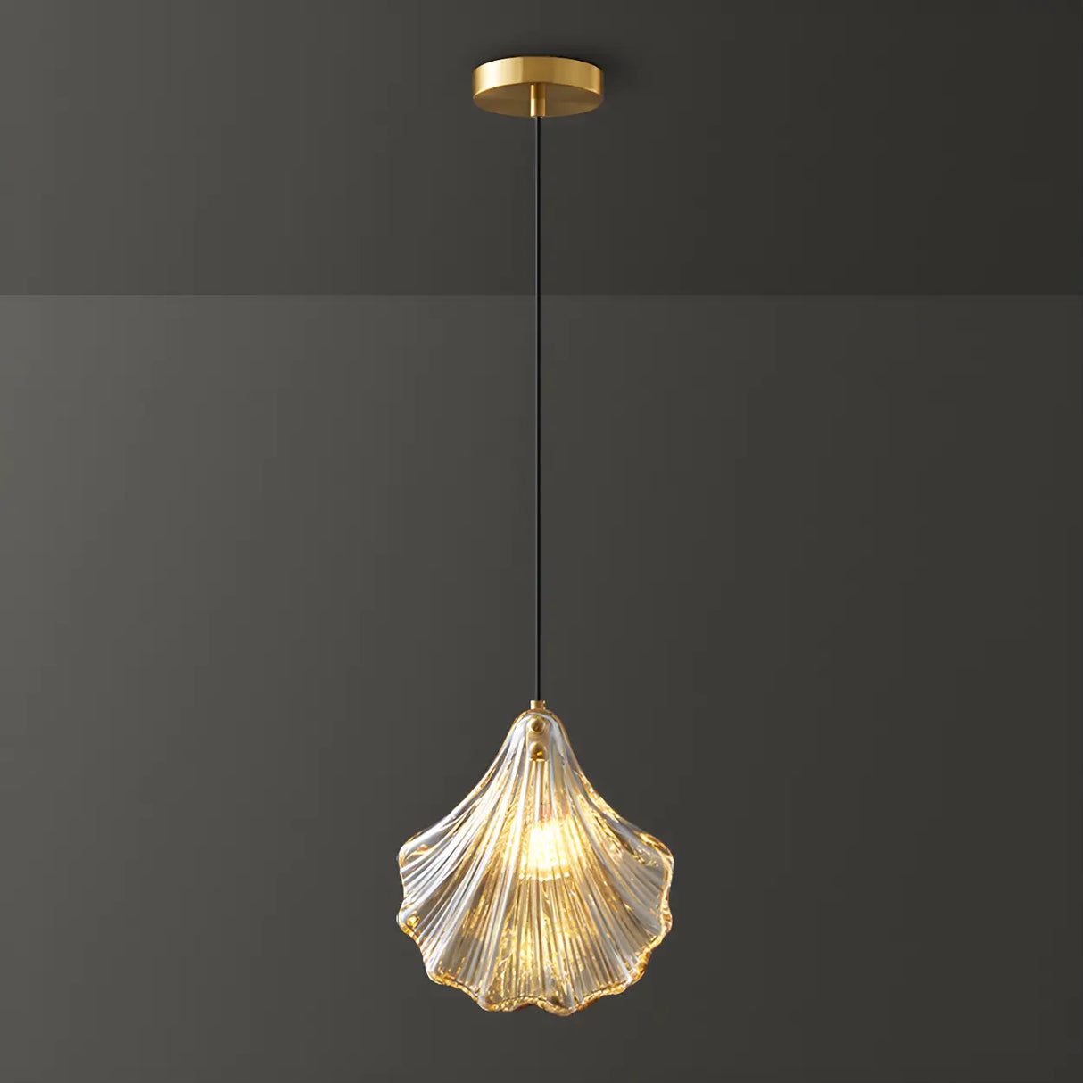 Bedroom Elegant Brass Clear Glass Shell Pendant Light Image - 7