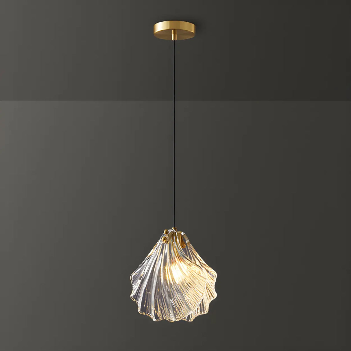 Bedroom Elegant Brass Clear Glass Shell Pendant Light Image - 8