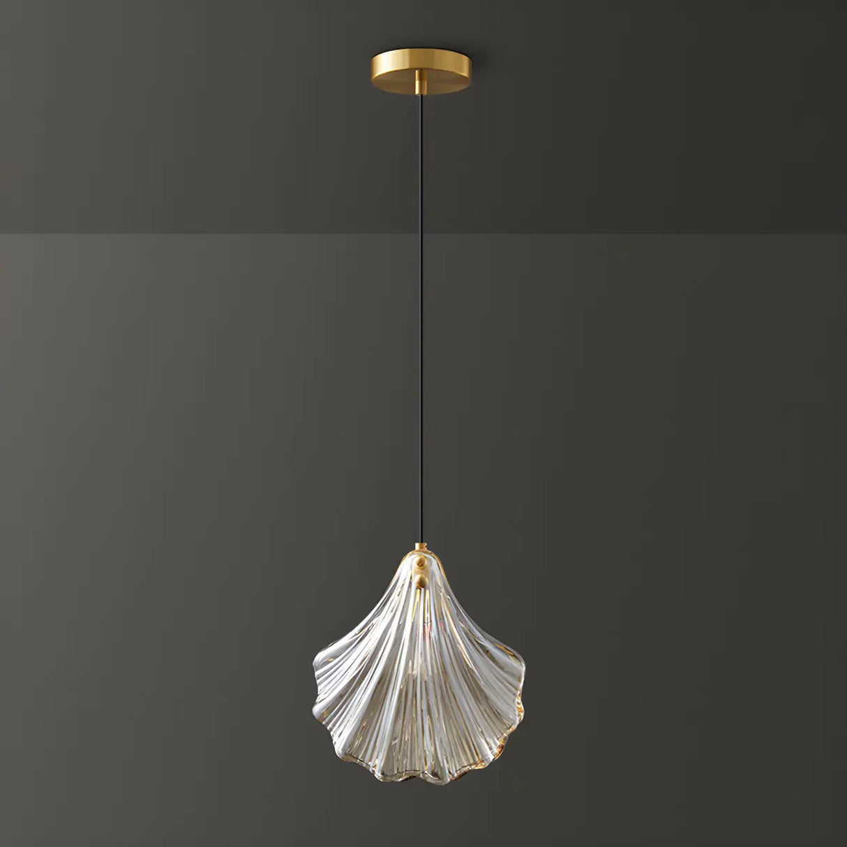 Bedroom Elegant Brass Clear Glass Shell Pendant Light Image - 9