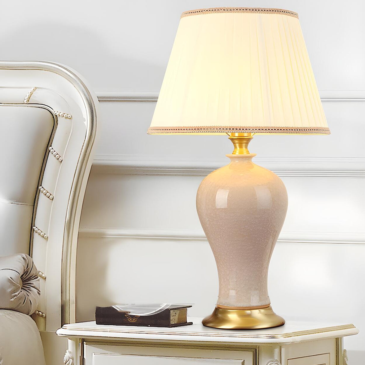 Bedroom Elegant Ceramic Fabric Barrel Shade Table Lamp Image - 1