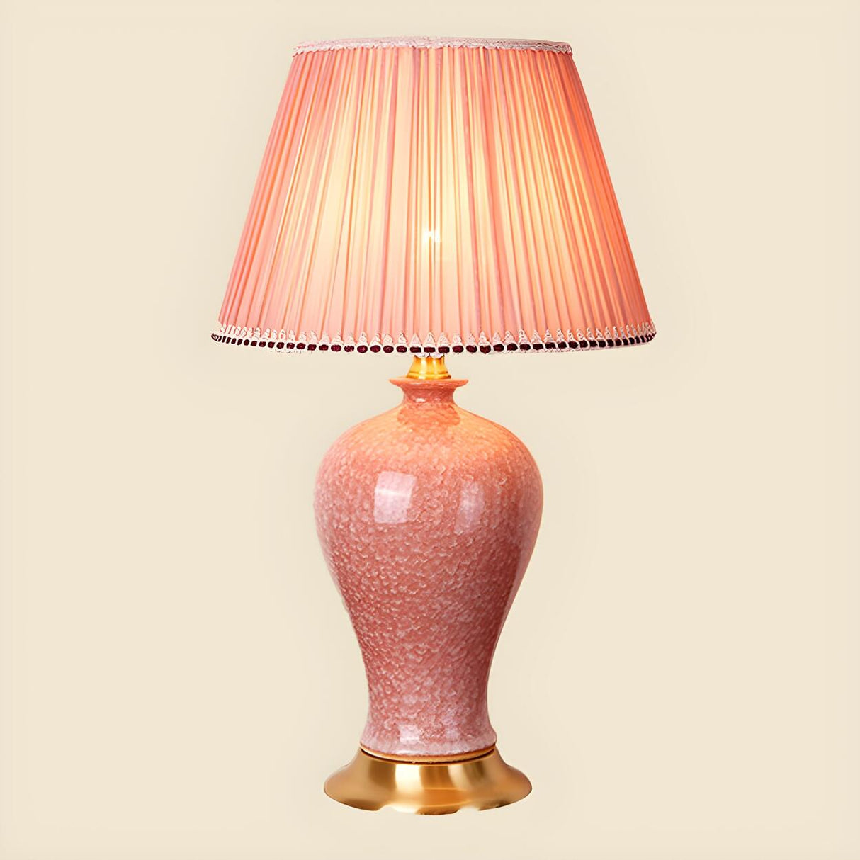 Bedroom Elegant Ceramic Fabric Barrel Shade Table Lamp Image - 7