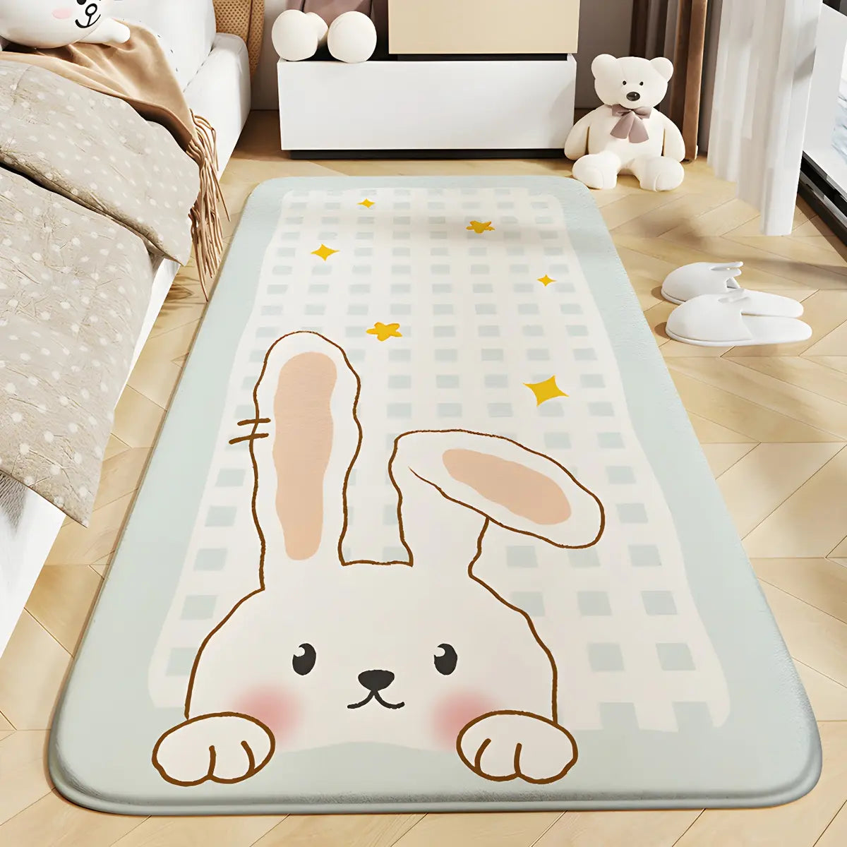 Bedroom Floral Wide Lamb Velvet Beige Non-slip Area Rug Image - 4