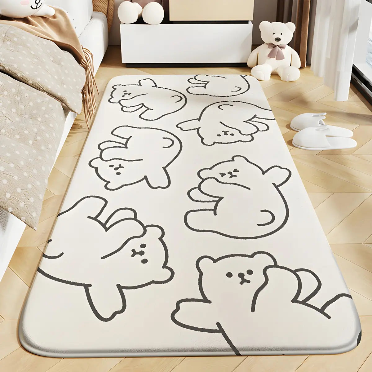 Bedroom Floral Wide Lamb Velvet Beige Non-slip Area Rug Image - 8