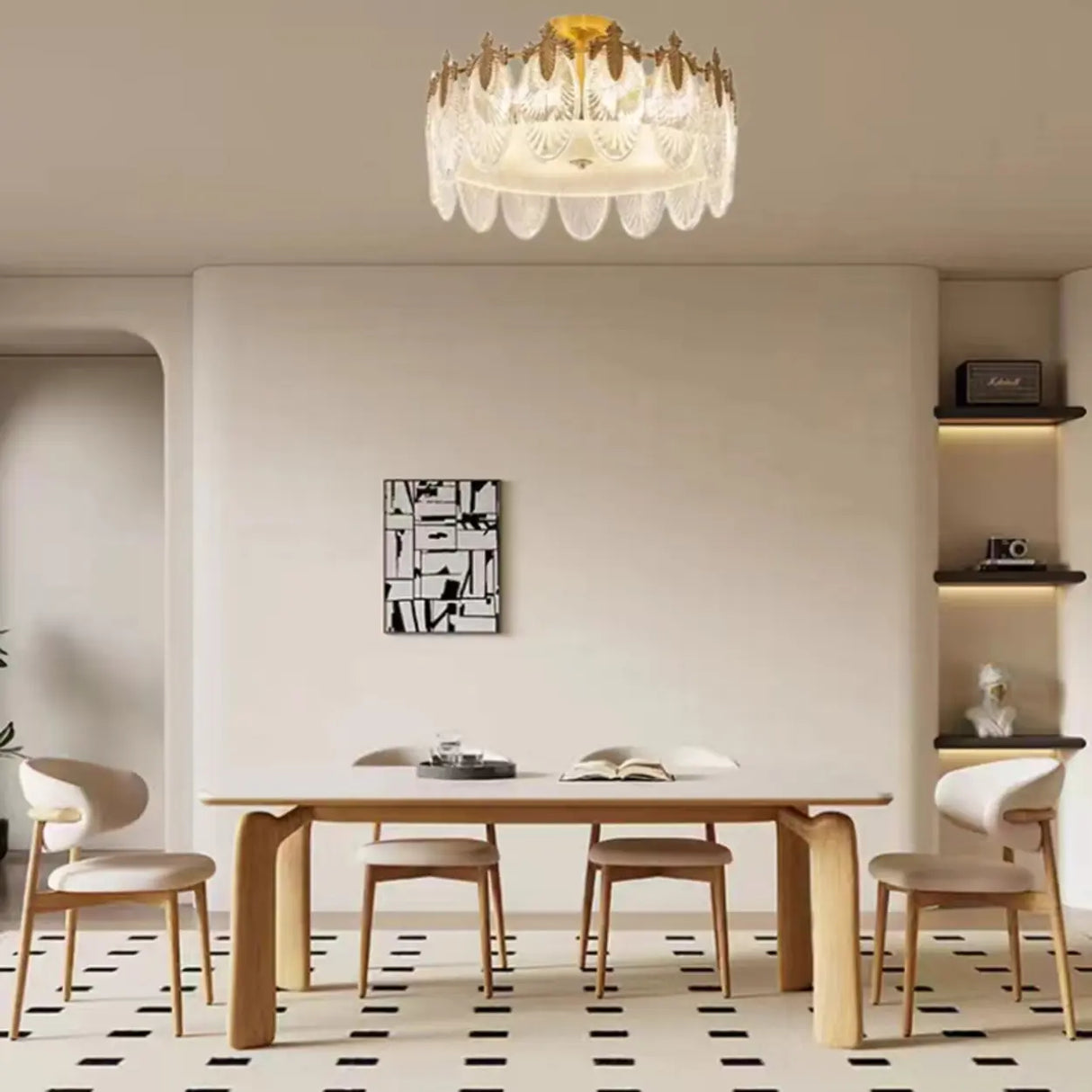 Bedroom Glass Leaf Gold Semi-Flush Mount Ceiling Light Image - 5