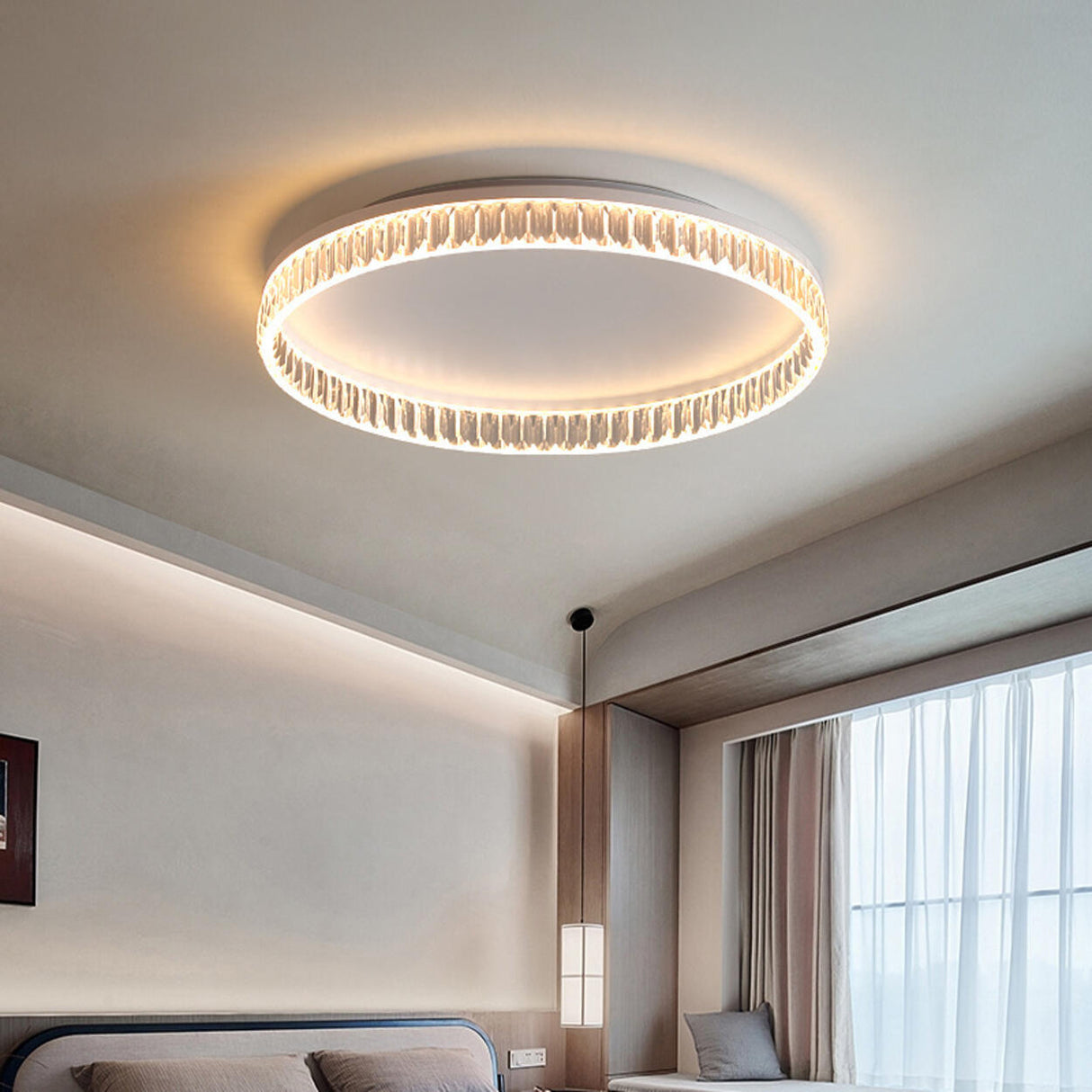 Bedroom Gold Circular LED Flush Mount Ceiling Light Image - 2