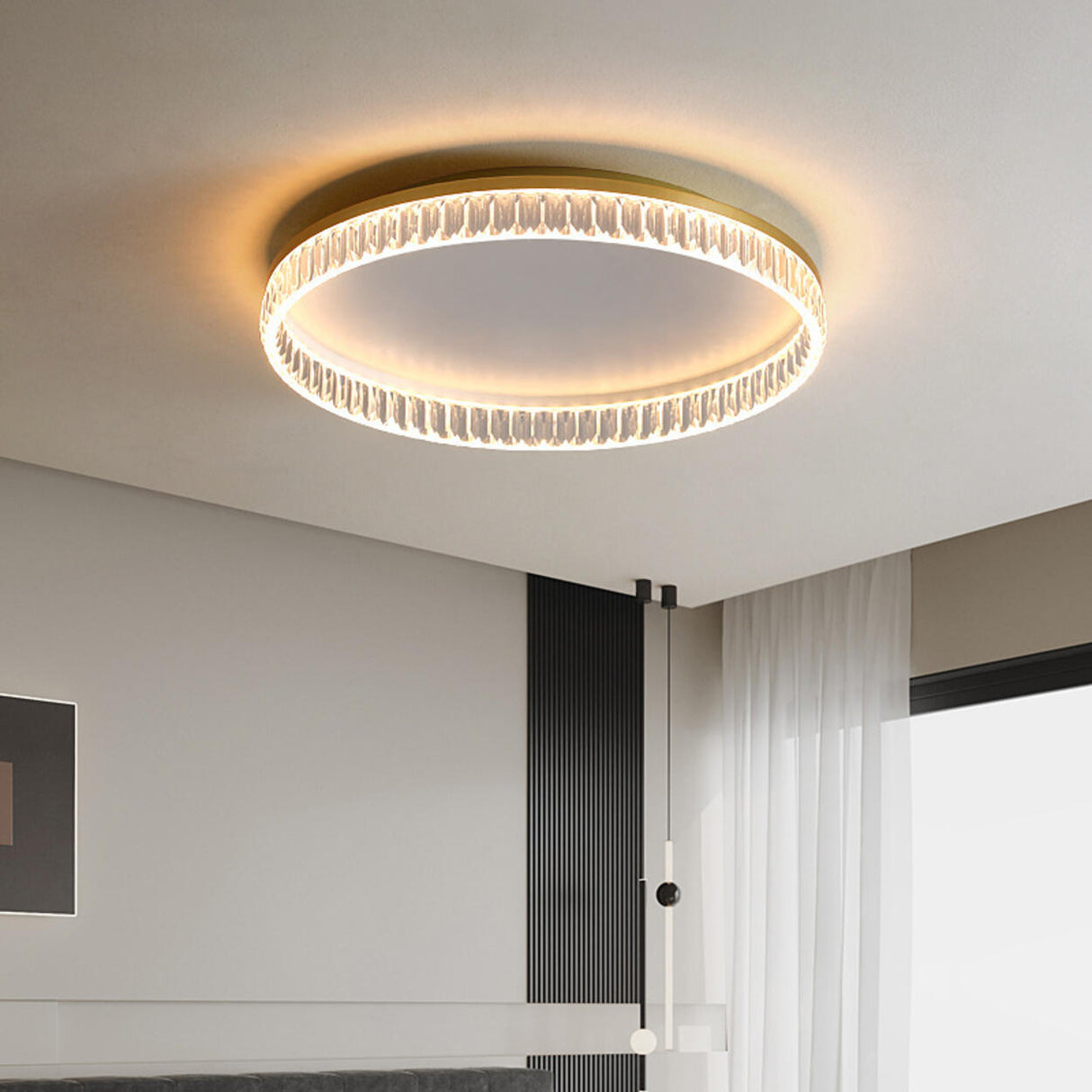 Bedroom Gold Circular LED Flush Mount Ceiling Light Image - 3