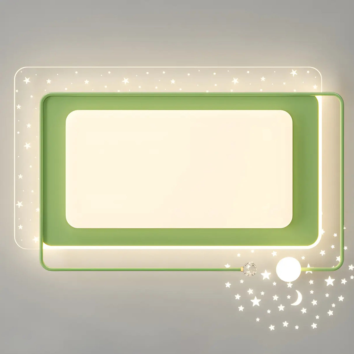 Bedroom Green Rectangular Flush Mount Ceiling Light Image - 14