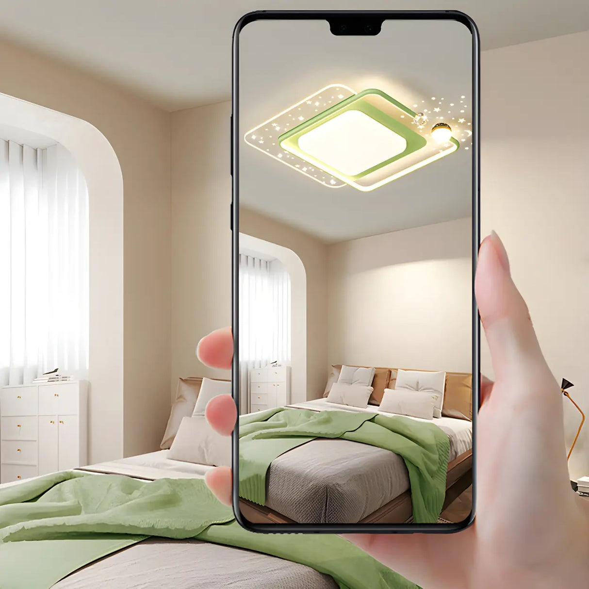 Bedroom Green Rectangular Flush Mount Ceiling Light Image - 6