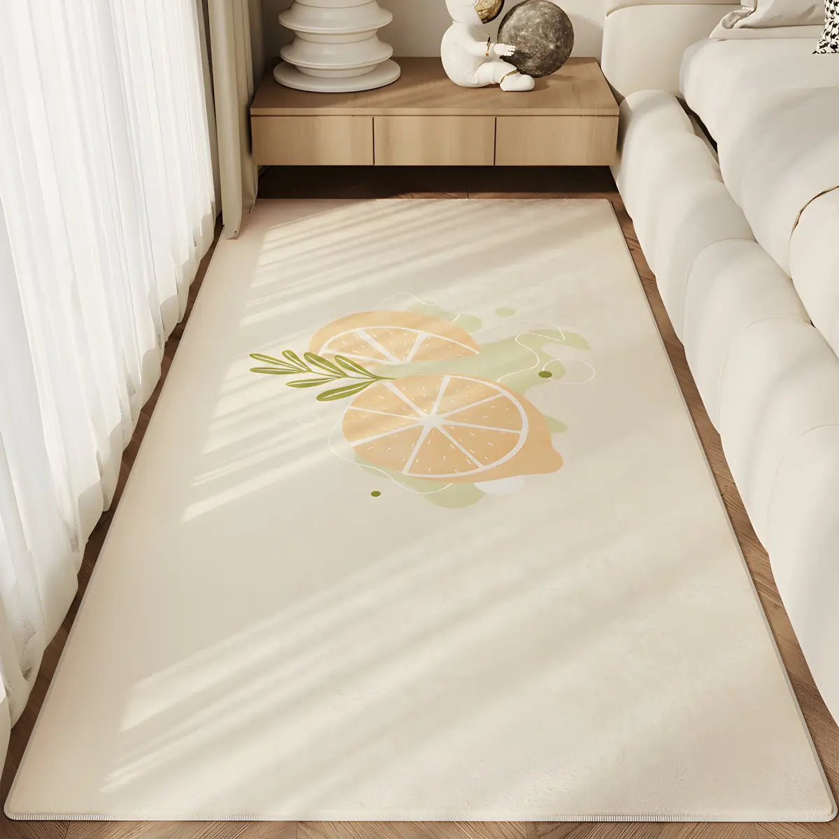 Bedroom Lemon Printed Rectangle Polyester Area Rug Image - 1