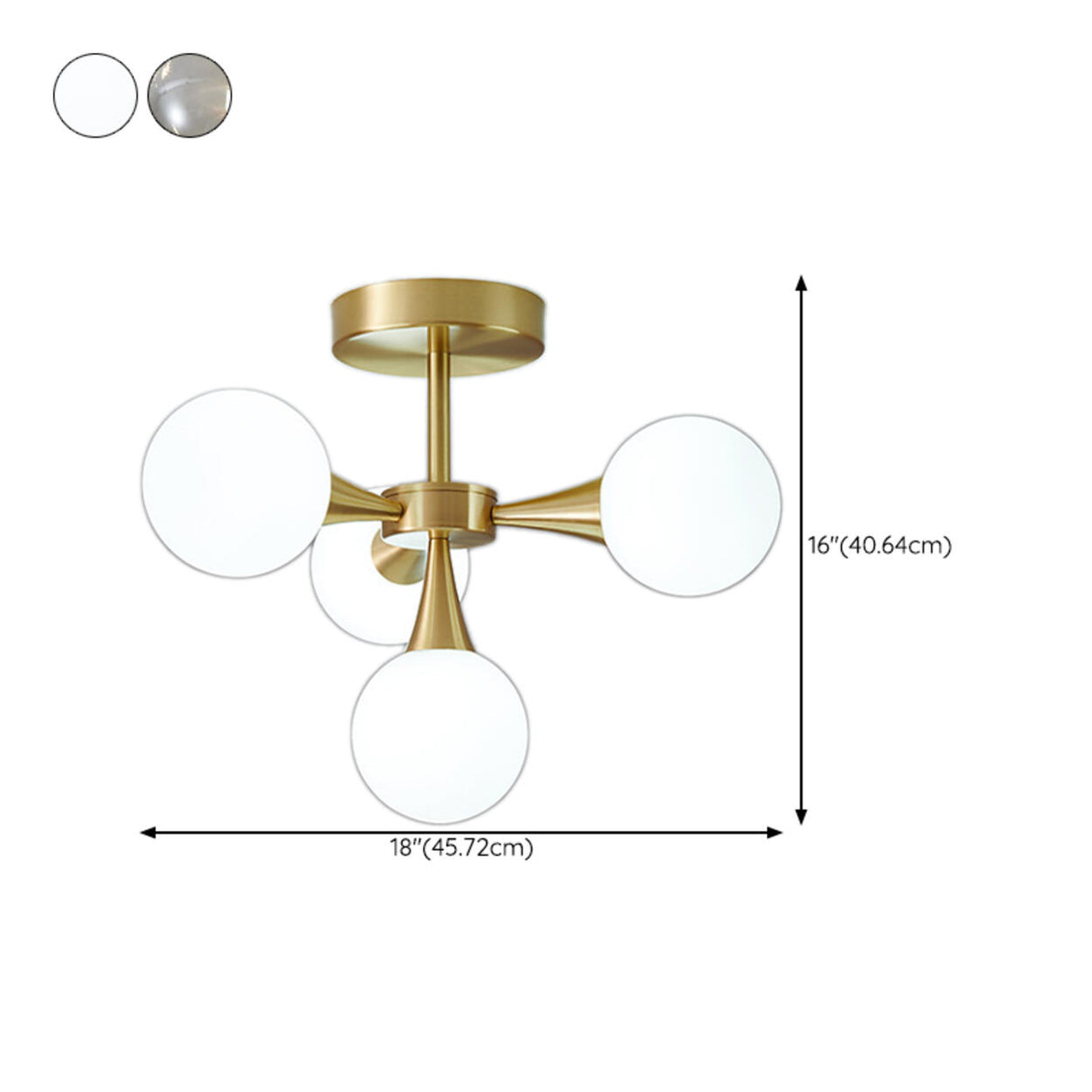 Bedroom Metal White Globe Semi-Flush Mount Lamp 6-Light