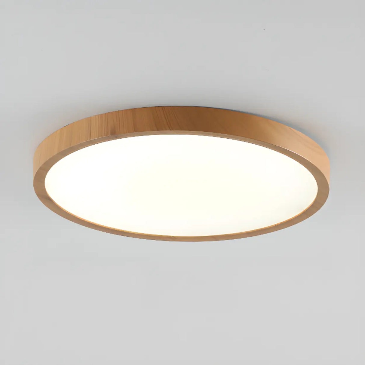 Bedroom Minimalist Round Wooden LED Flush Mount Light Image - 9