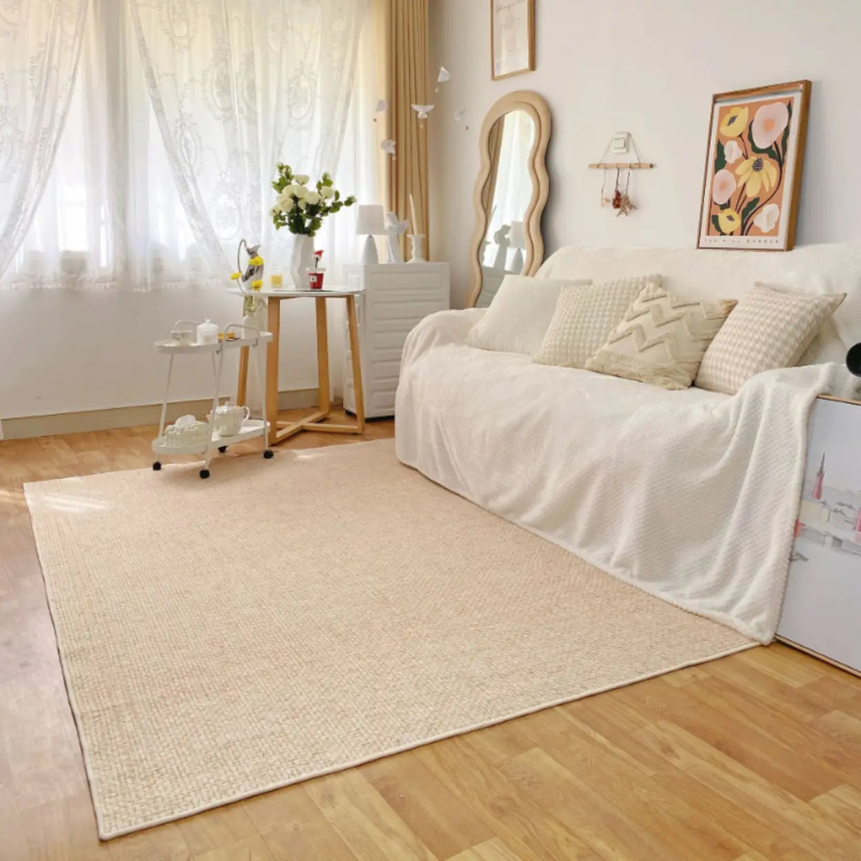 Bedroom Minimalist Solid Color Apricot Area Rug Image - 3