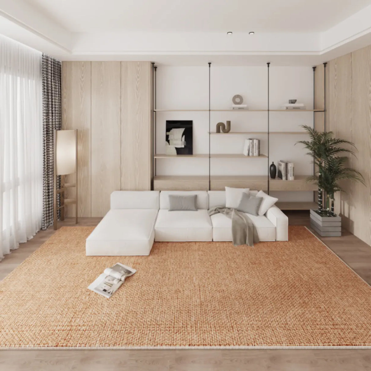 Bedroom Minimalist Solid Color Apricot Area Rug Image - 6