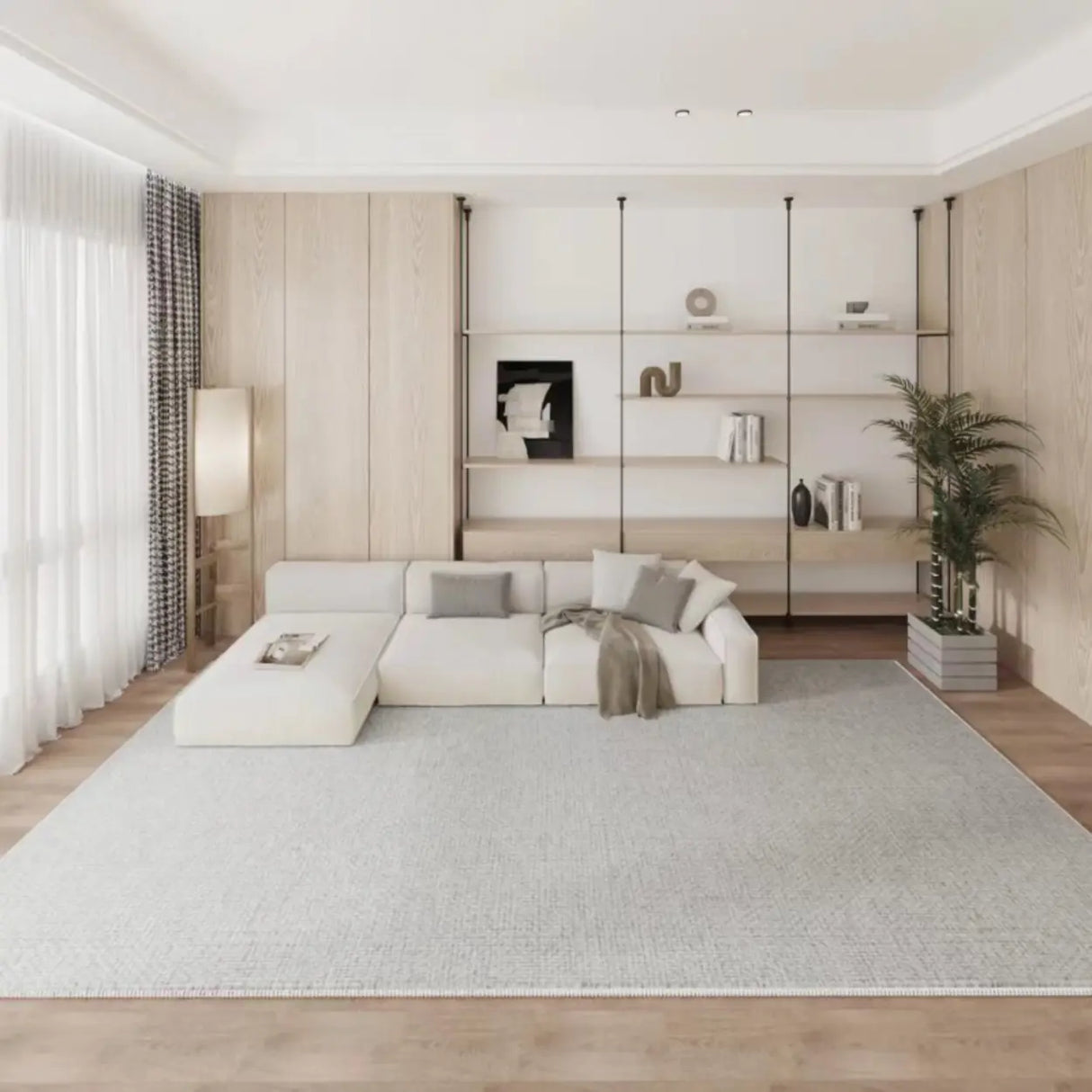 Bedroom Minimalist Solid Color Apricot Area Rug Image - 9